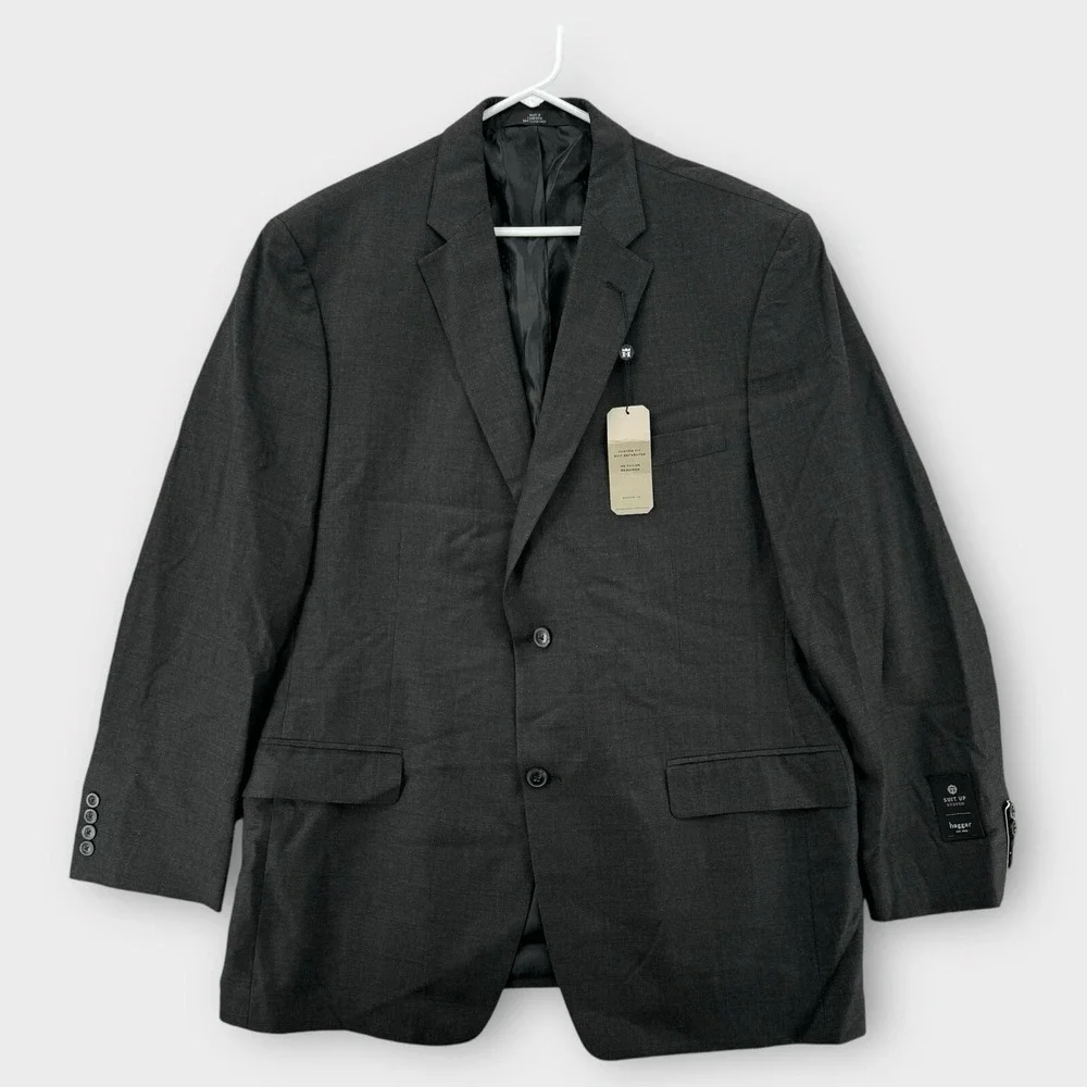 Haggar Blazer Coat Jacket Mens 46L Dark Gray Suit Up System Custom Fit NWT